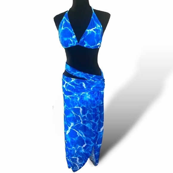 Tie Dyed Maxi Sarong & Triangle Bikini Royal & Blue White Size X…Beach Lounge - Picture 10 of 10